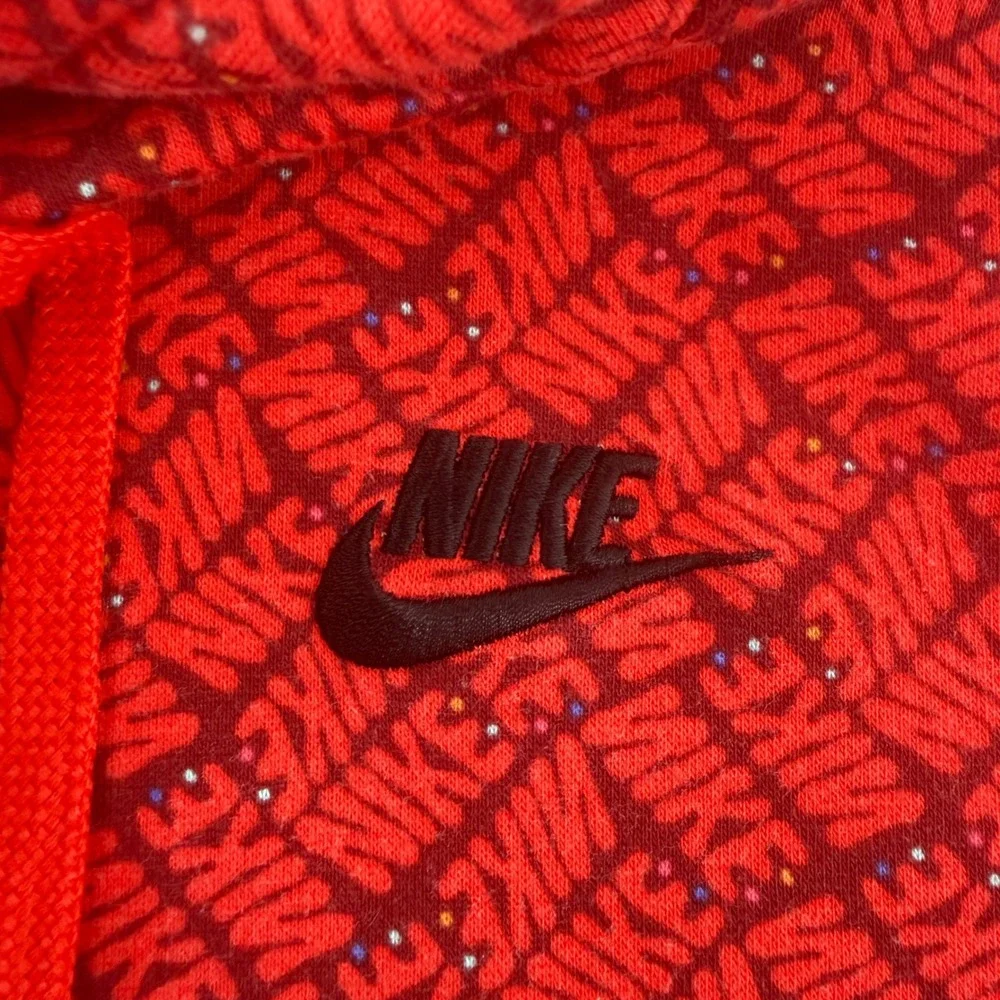Nike Sportswear Club Fleece All Over Print Logo Hoodie Red Black Mens Small